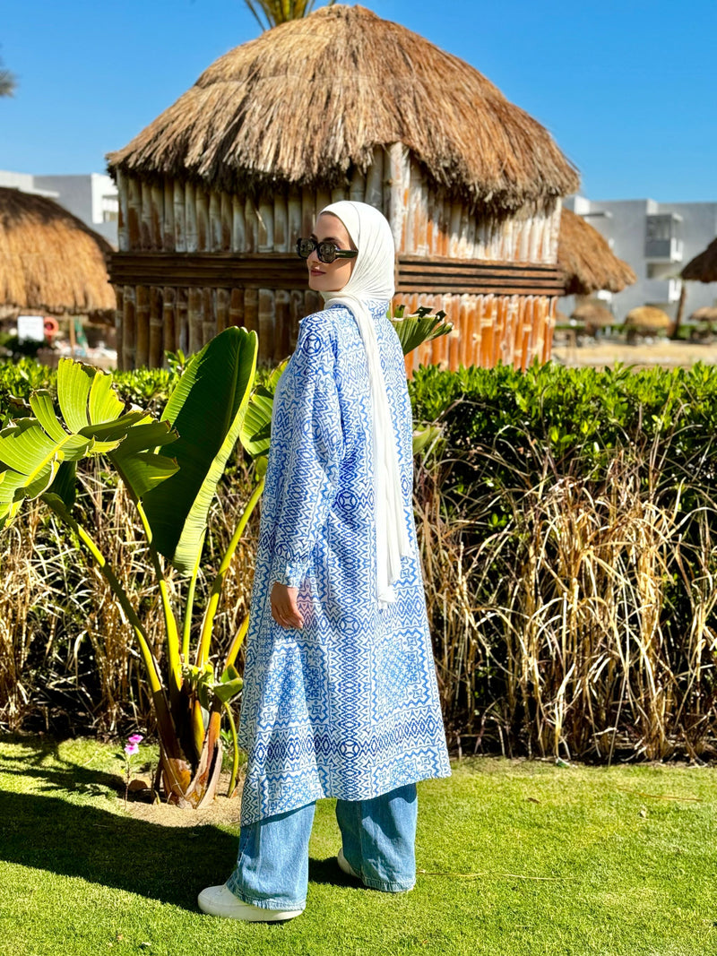 Printed Linen Shirt-Blue