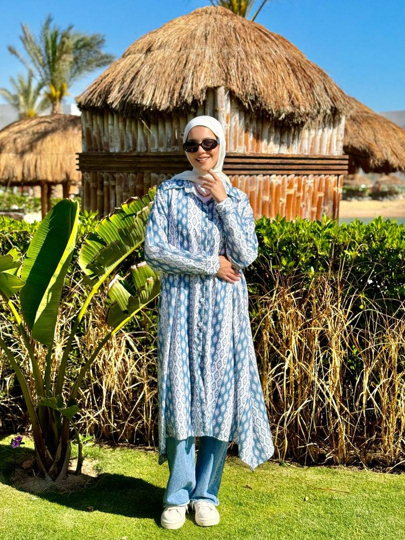 Printed Linen Shirt-Teal