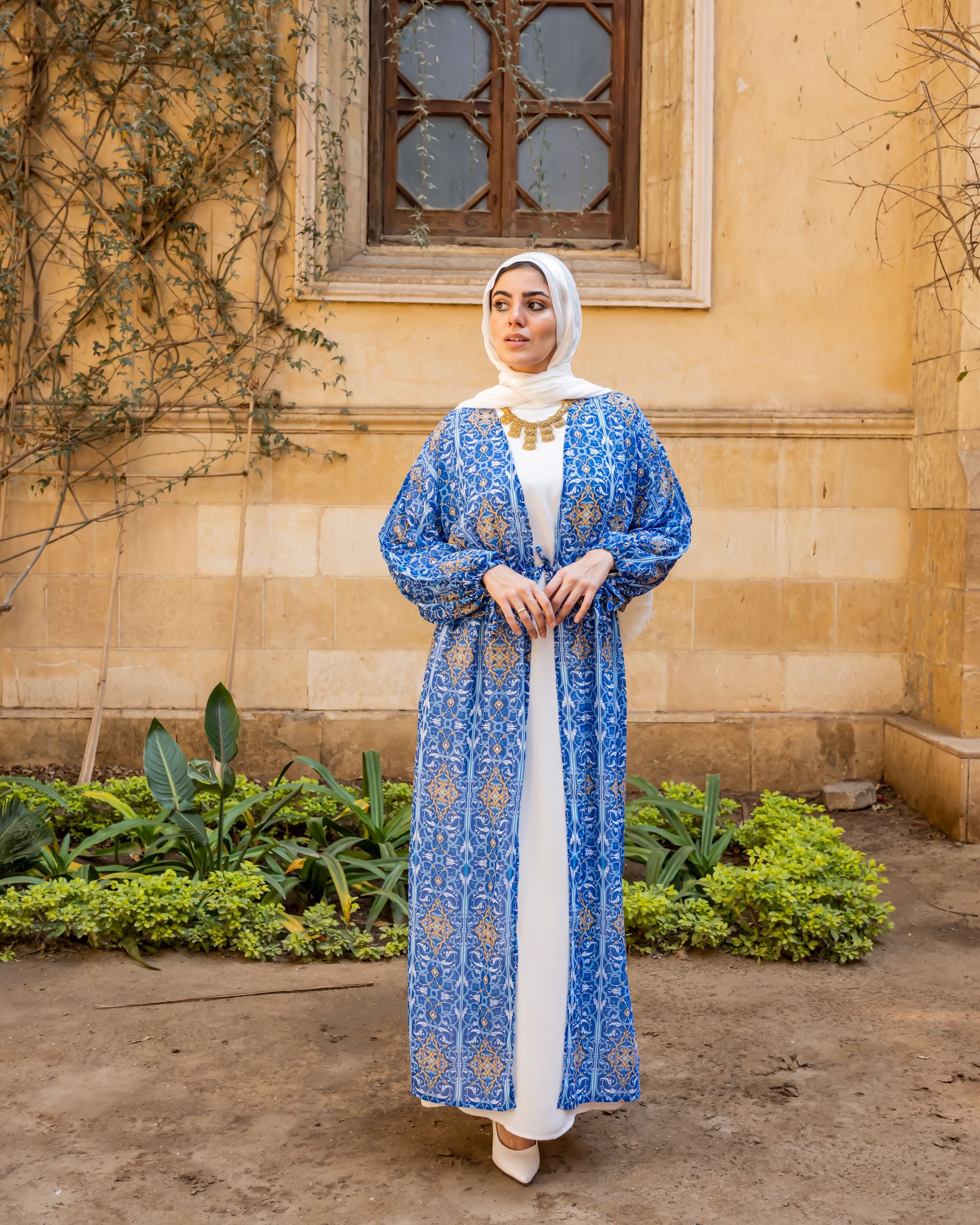 Puffy Sleeves Sheer Cardigan-Blue