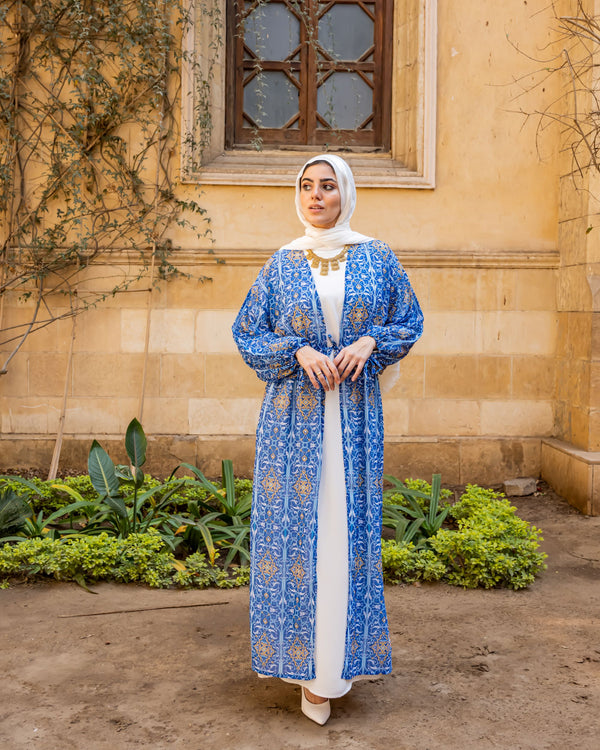 Puffy Sleeves Sheer Cardigan-Blue