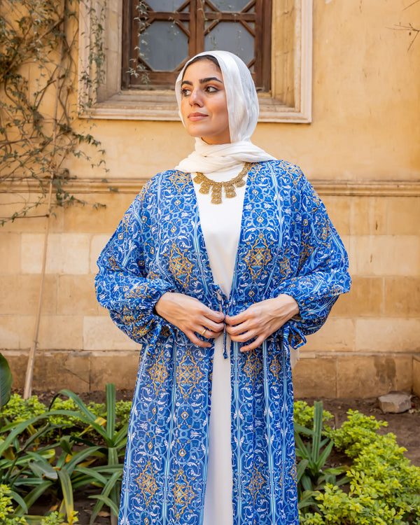 Puffy Sleeves Sheer Cardigan-Blue