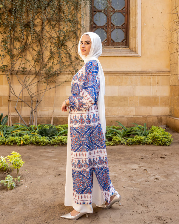 Puffy Sleeves Sheer Cardigan-Blue*white