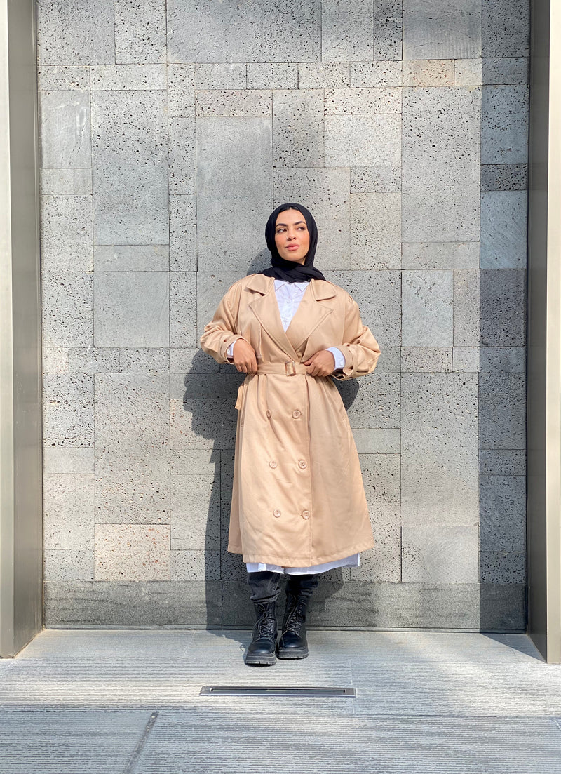 Puffy Sleeves Trench Coat-Cafe