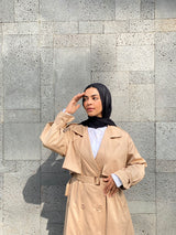 Puffy Sleeves Trench Coat-Cafe