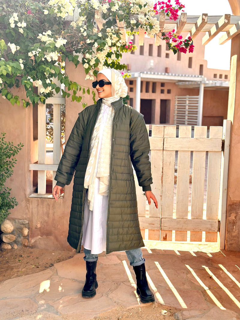 Removable Sleeves Coat-Olive