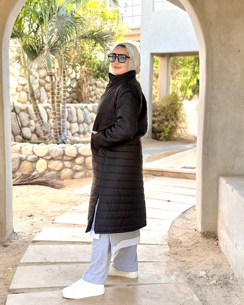 Removable Sleeves Coat-Black