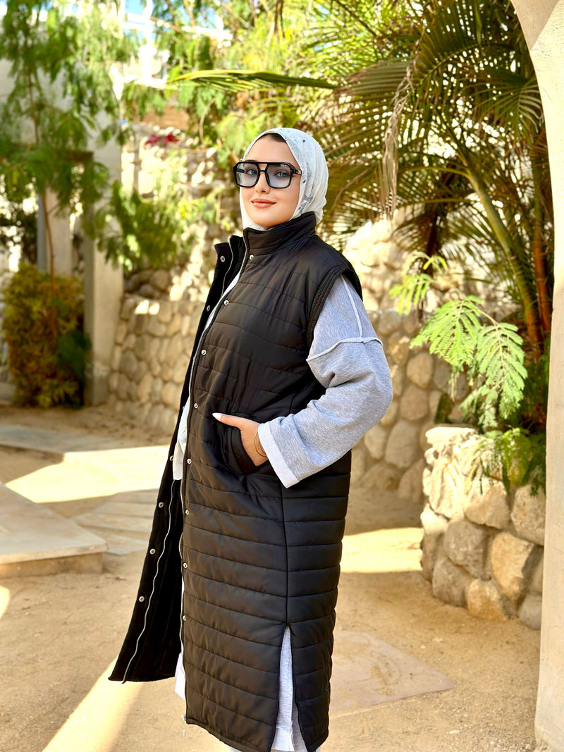 Removable Sleeves Coat-Black