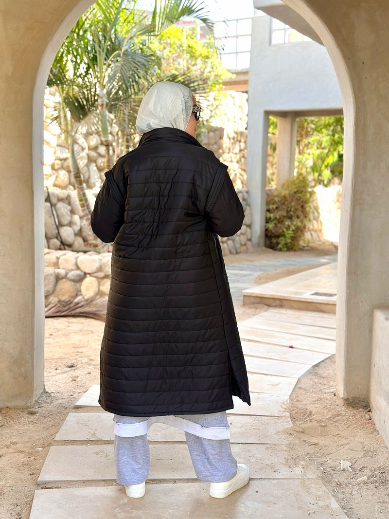 Removable Sleeves Coat-Black