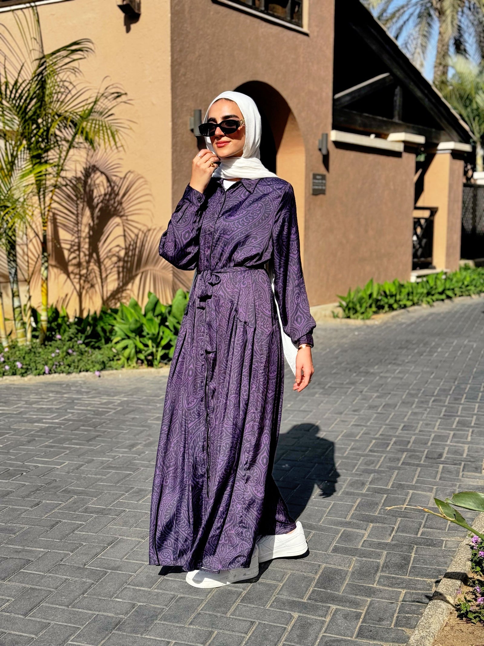 Satin Dress With Pleats-Purple – Hijab Boutique