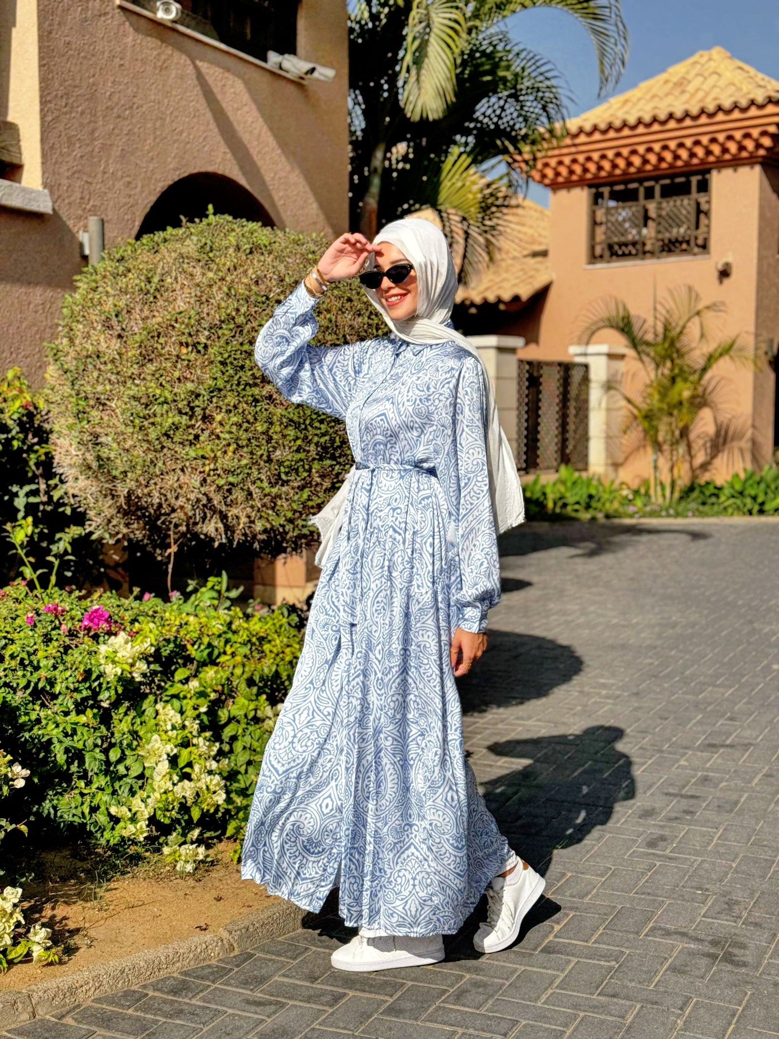 Satin Dress With Pleats-Baby Blue – Hijab Boutique