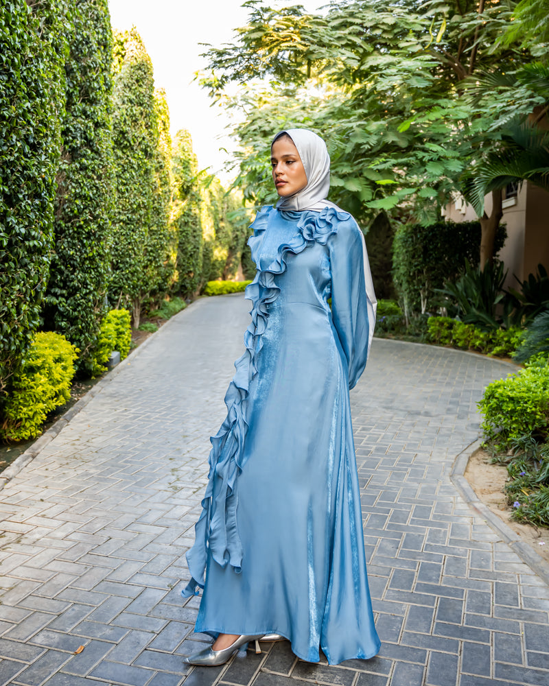 Shimmer Ruffled Dress - Blue ( Available at stores only )