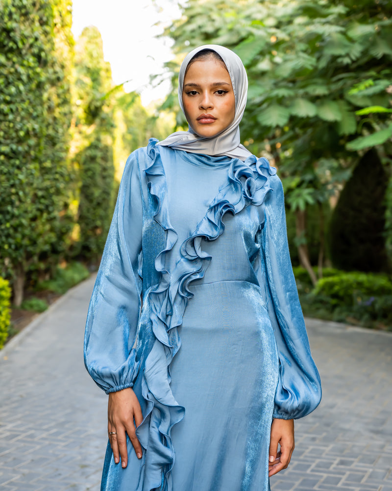 Shimmer Ruffled Dress - Blue ( Available at stores only )
