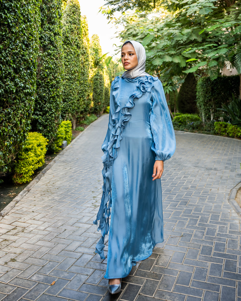 Shimmer Ruffled Dress - Blue ( Available at stores only )