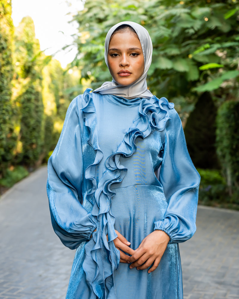Shimmer Ruffled Dress - Blue ( Available at stores only )