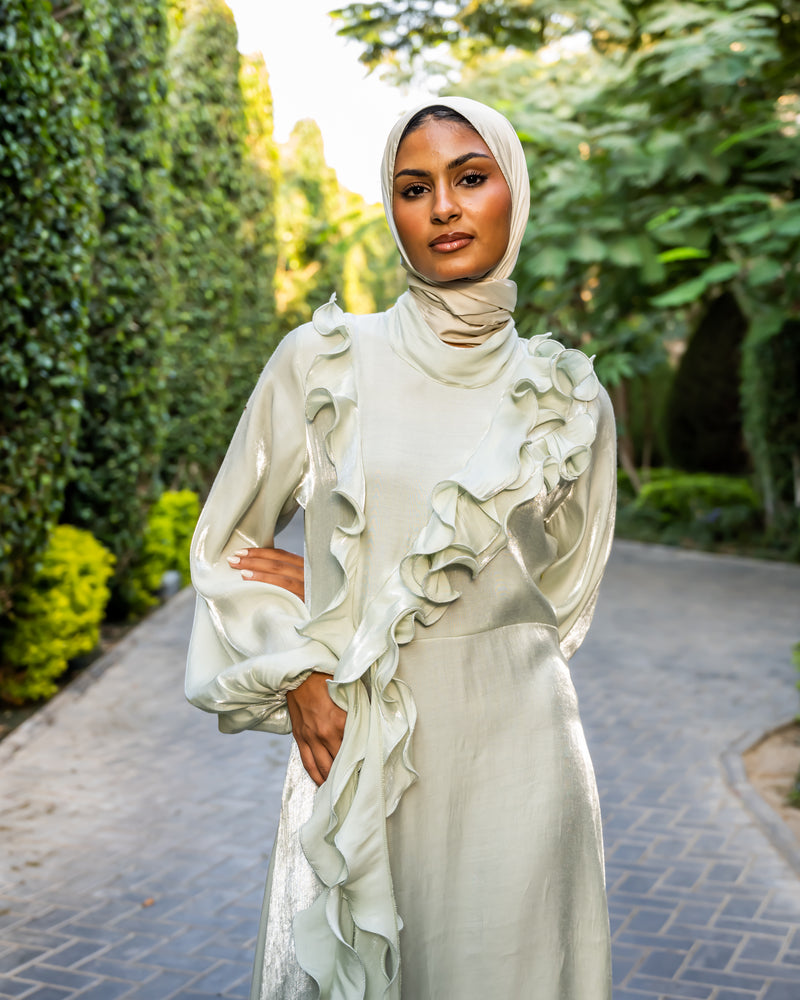 Shimmer Ruffled Dress - Mint ( Available at stores only )