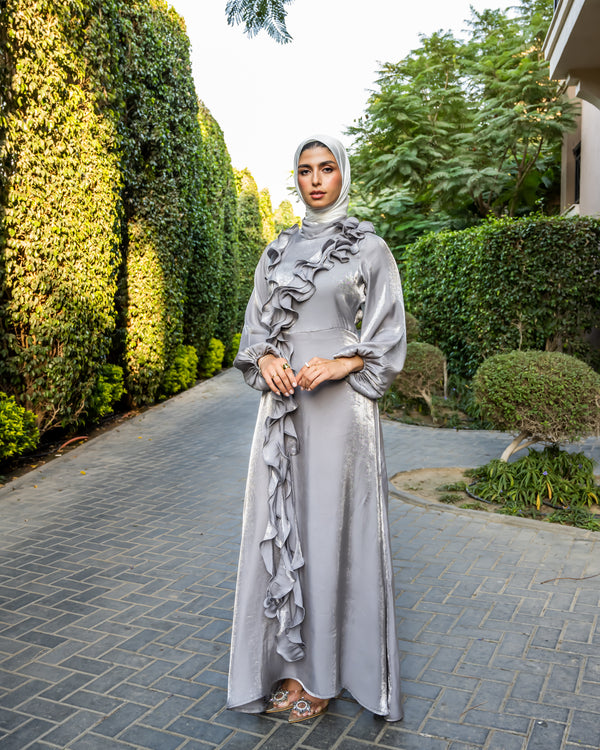 Shimmer Ruffled Dress - Silver ( Available at stores only )
