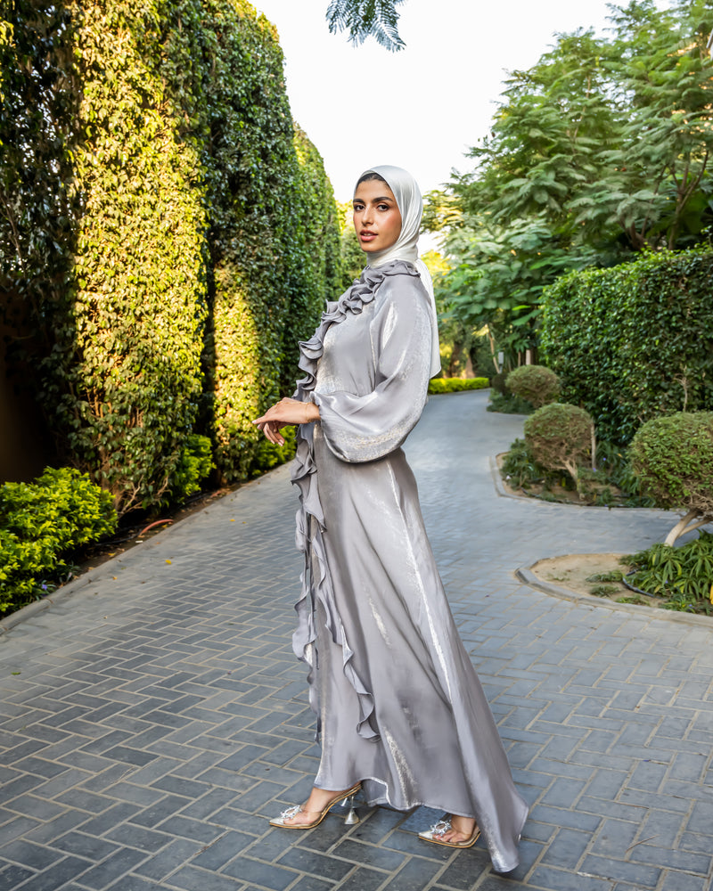 Shimmer Ruffled Dress - Silver ( Available at stores only )