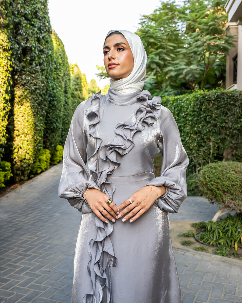 Shimmer Ruffled Dress - Silver ( Available at stores only )