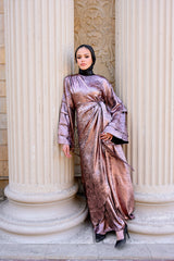 Shiny Pleated Sleeves Dress - Rose Gold