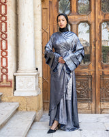 Shiny Pleated Sleeves Dress - Silver