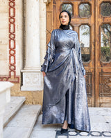 Shiny Pleated Sleeves Dress - Silver