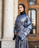 Shiny Pleated Sleeves Dress - Silver