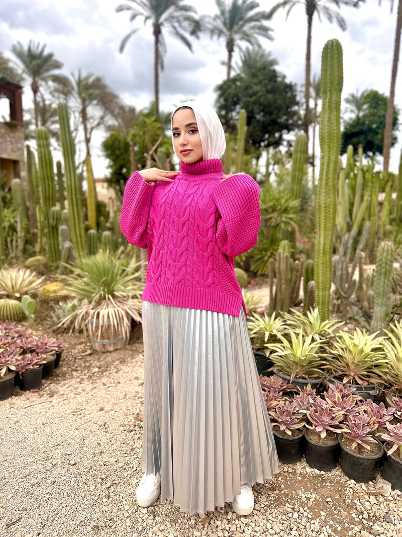 Short Braids Pullover-Fuchsia