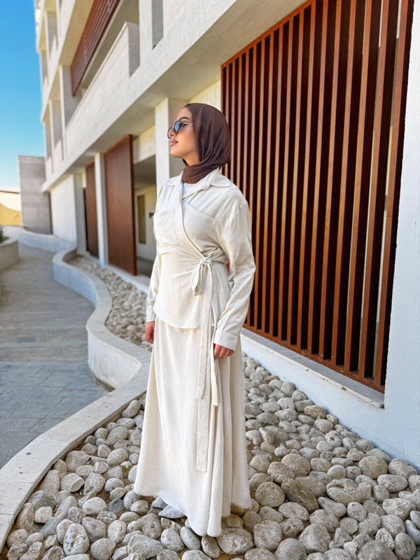 Side Tie Overlap Dress - Beige