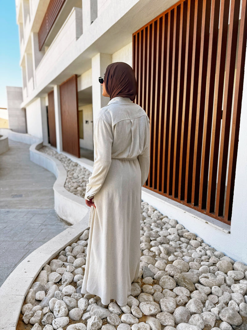 Side Tie Overlap Dress - Beige