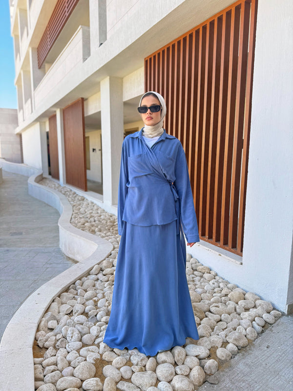 Side Tie Overlap Dress - Blue