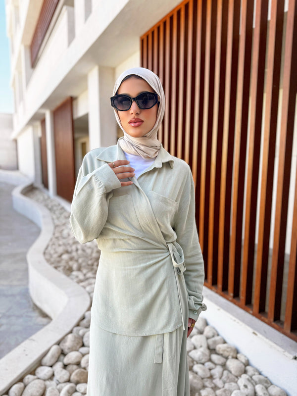 Side Tie Overlap Dress - Mint