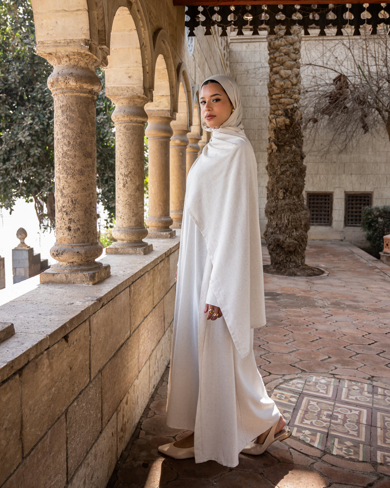 Strass Abaya With Wrap scarf - Beige