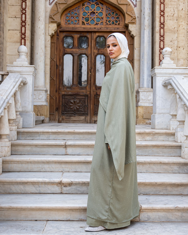 Strass Abaya With Wrap scarf - Olive