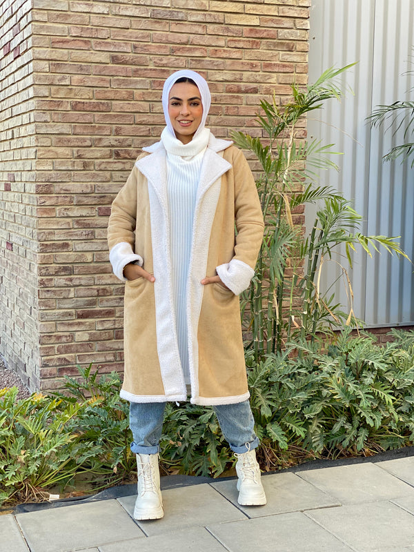 Suede Fur Lined Jacket-Beige