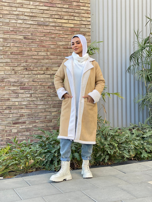 Suede Fur Lined Jacket-Beige