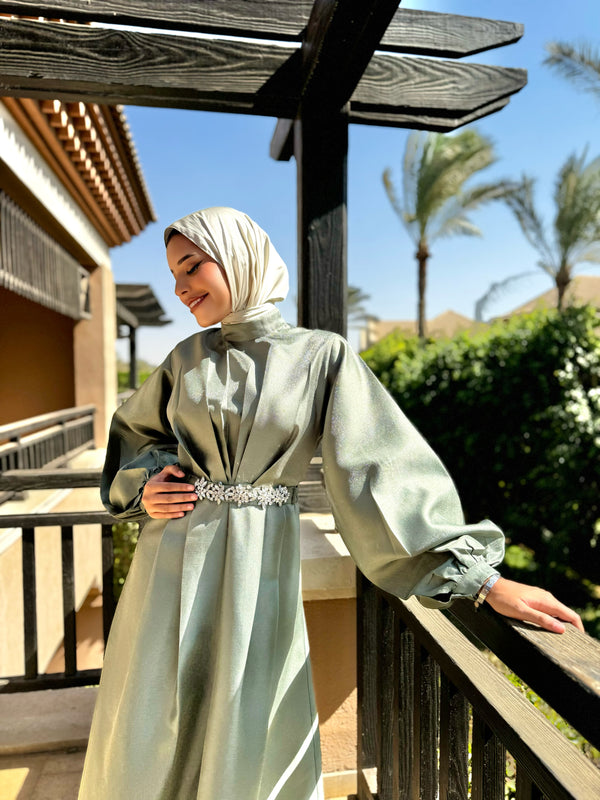 Taffeta Shiny Dress - Olive