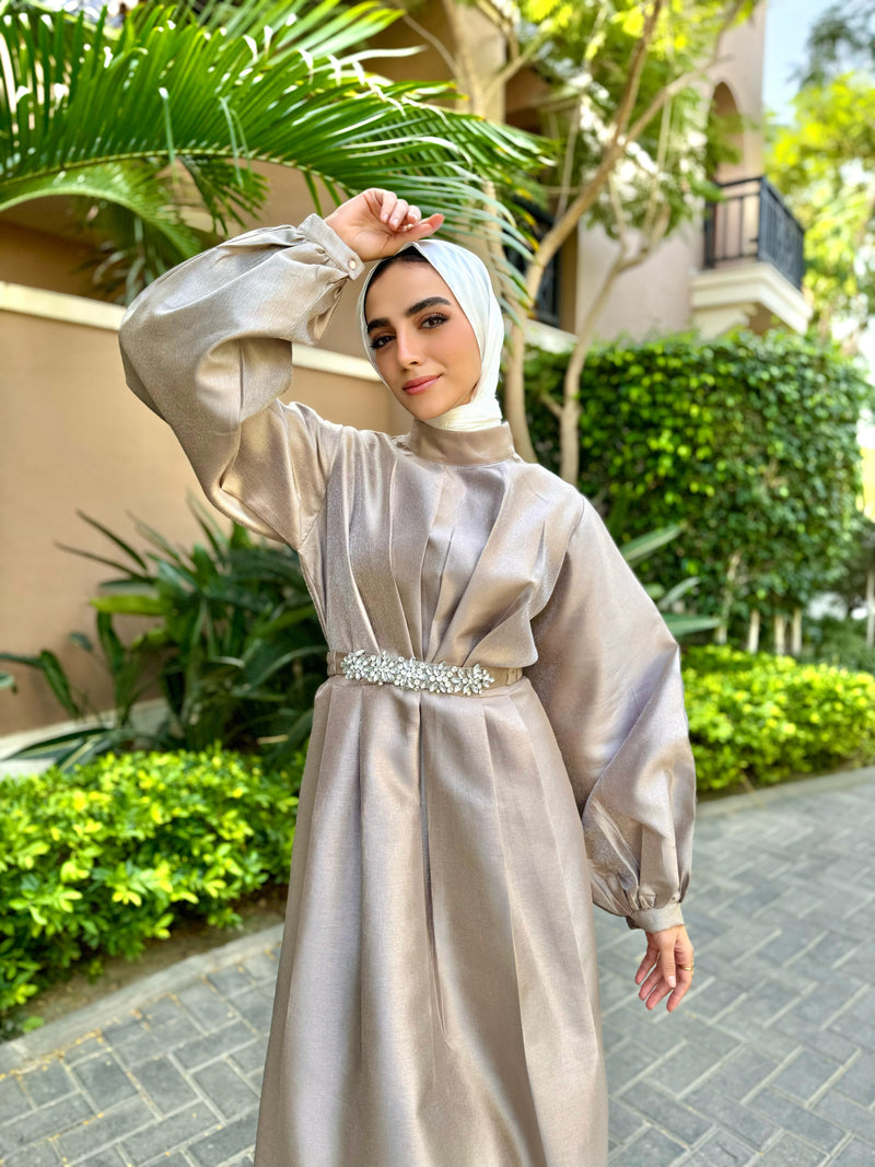 Taffeta Shiny Dress - Rose Gold Hijab Boutique Taffeta Shiny Dress - Rose Gold Hijab Boutique