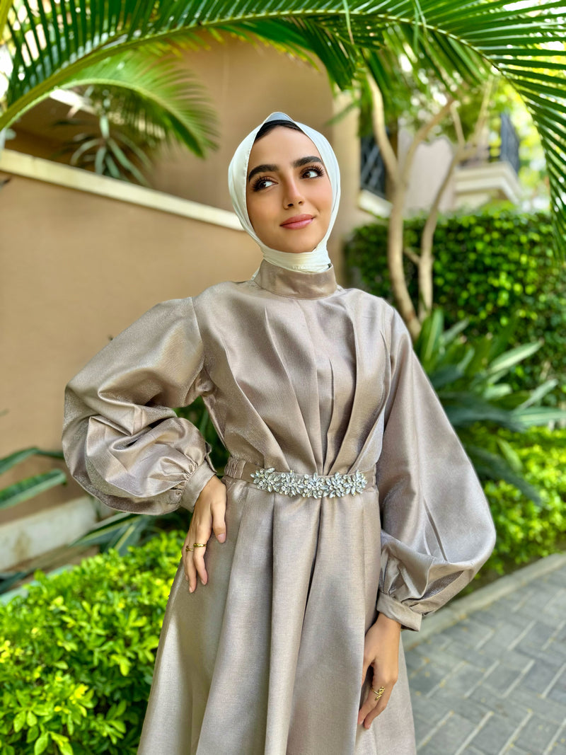 Taffeta Shiny Dress - Rose Gold Hijab Boutique Taffeta Shiny Dress - Rose Gold Hijab Boutique