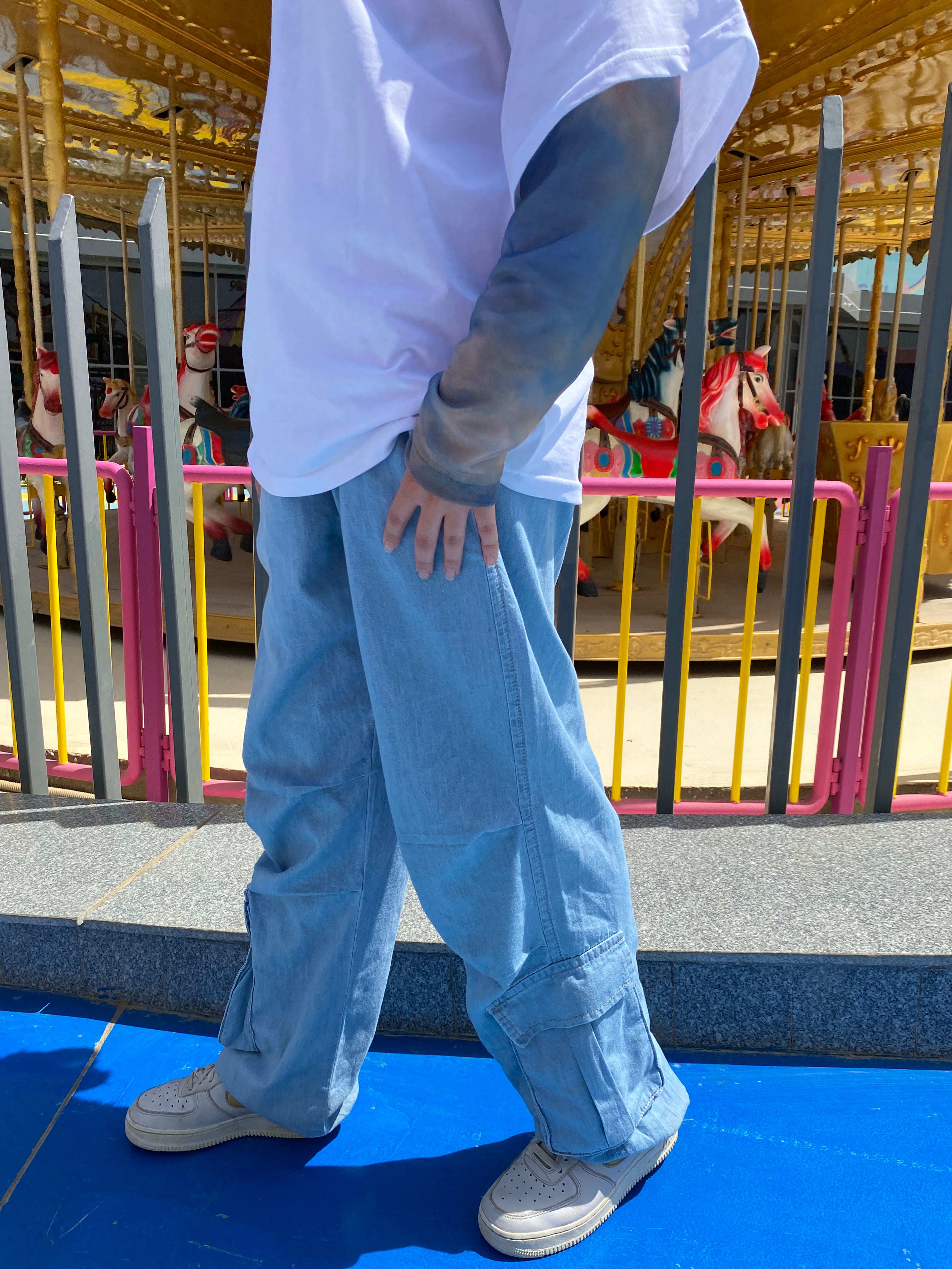 Teens Denim Parachute Pants-Blue