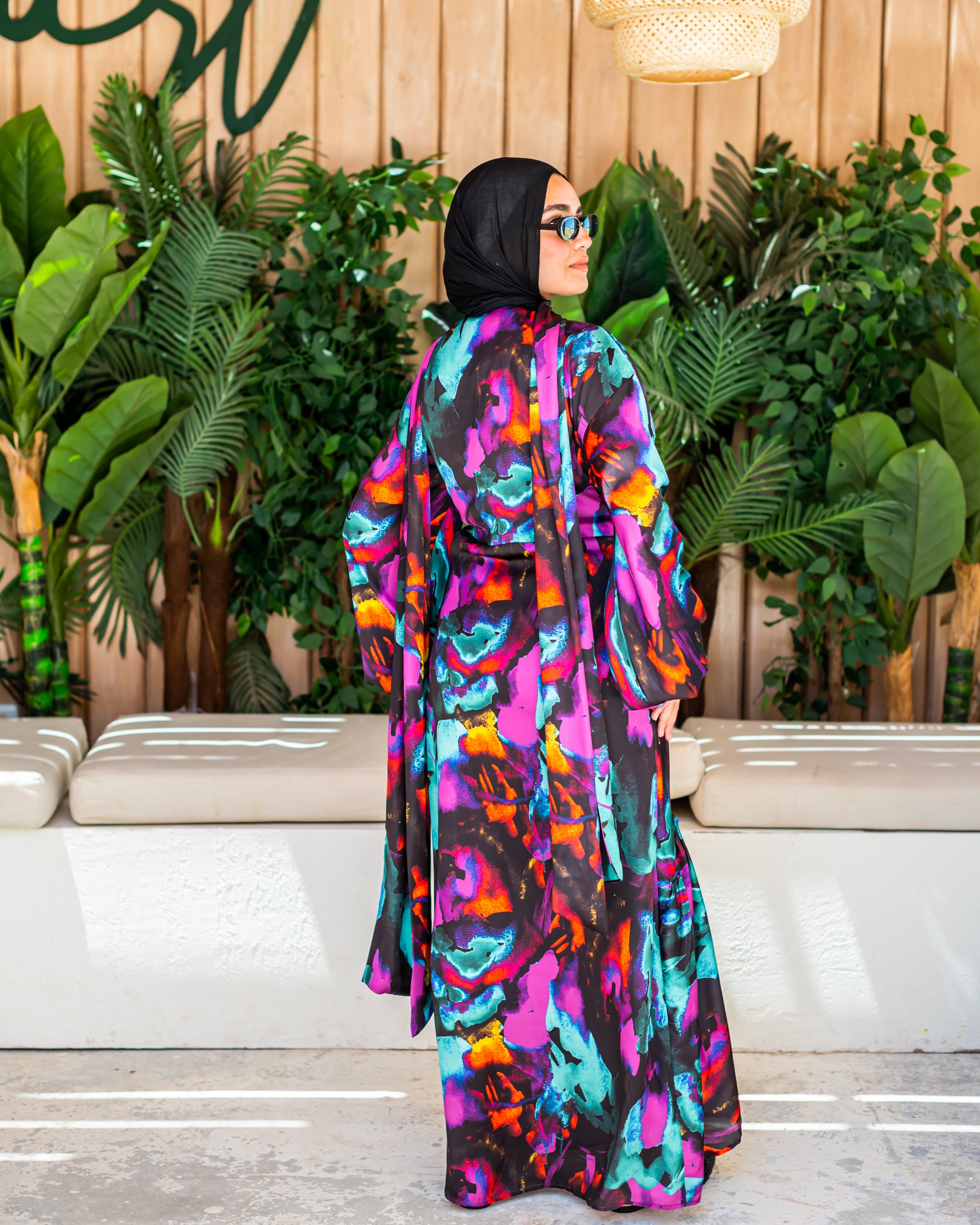 Tie-Dye Dress With Scarf-BLack