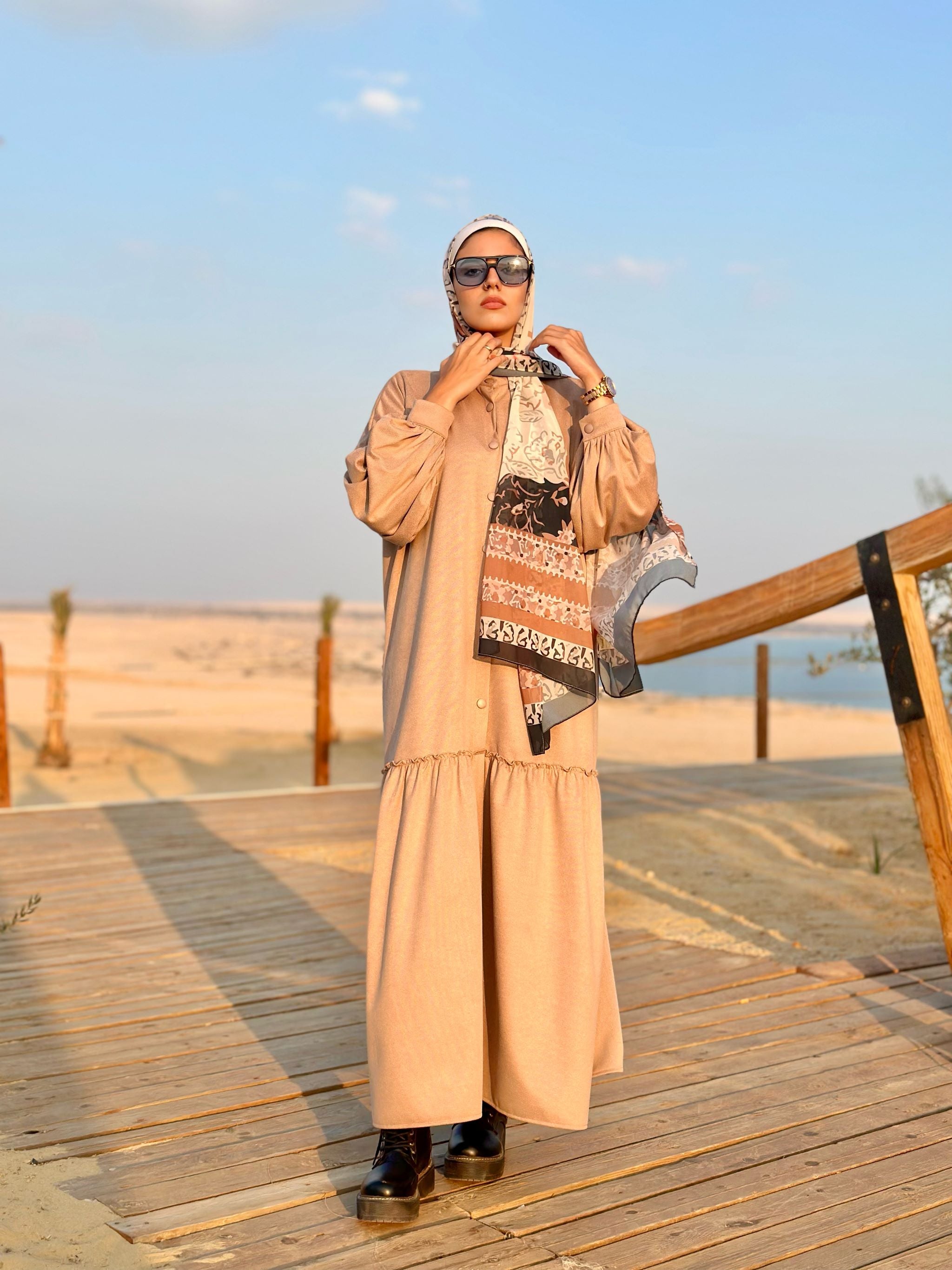 Tiered Suede Dress-Beige