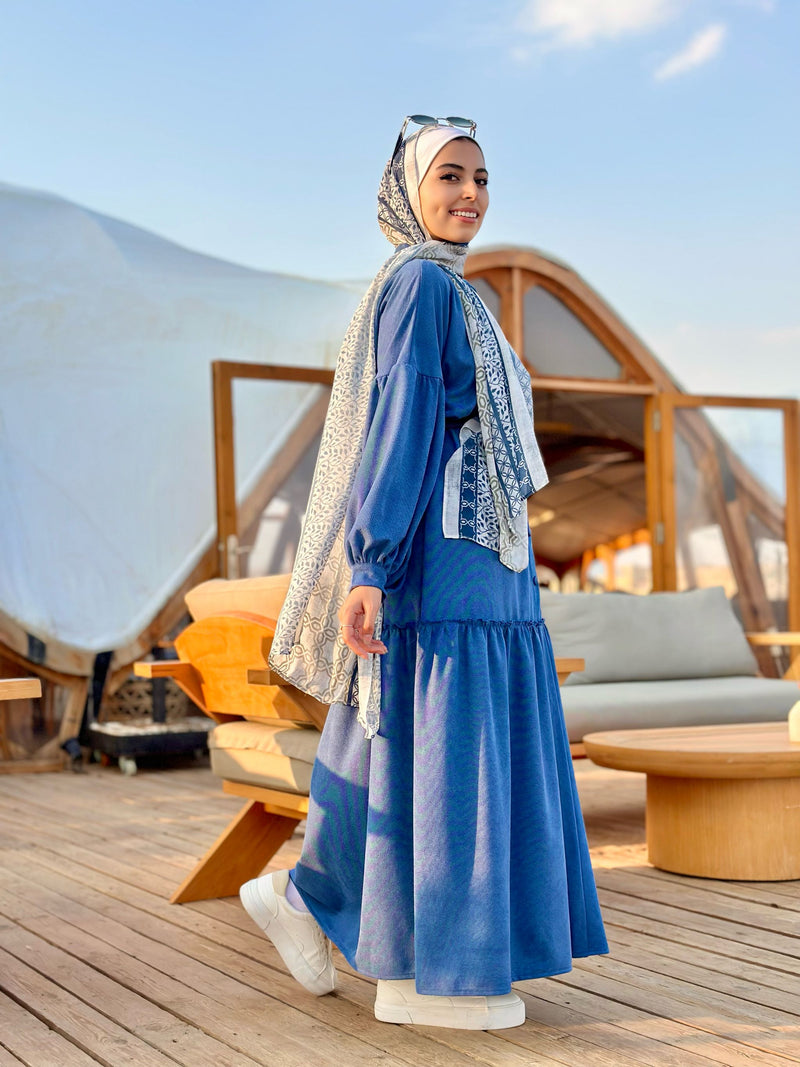 Tiered Suede Dress-Blue