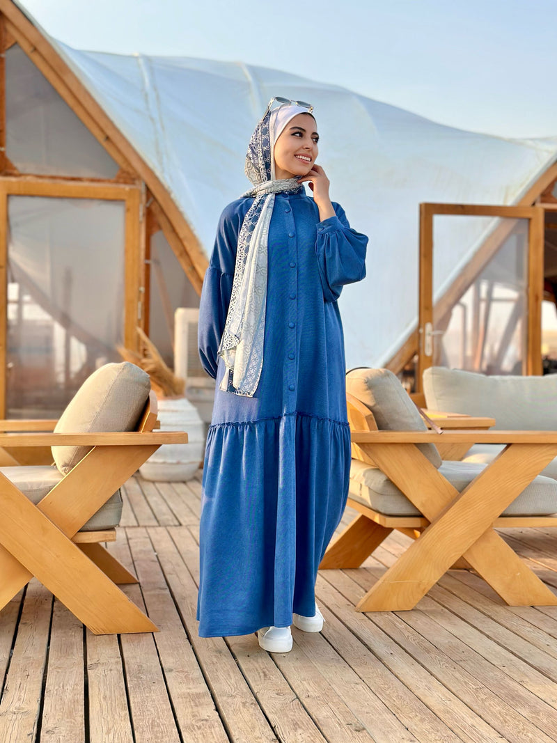 Tiered Suede Dress-Blue