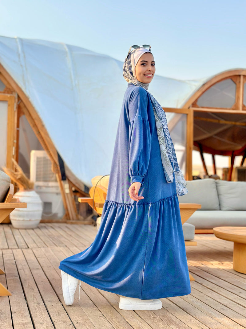 Tiered Suede Dress-Blue