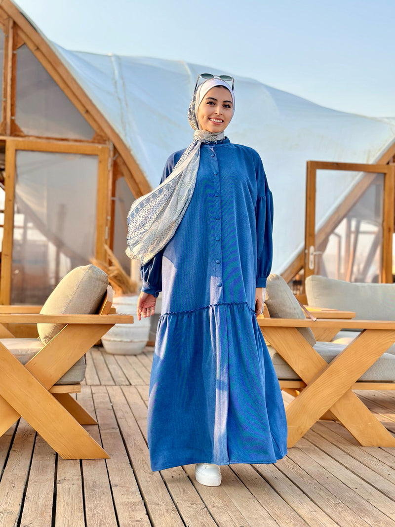 Tiered Suede Dress-Blue