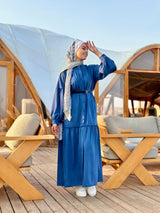 Tiered Suede Dress-Blue
