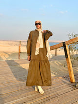 Tiered Suede Dress-Olive