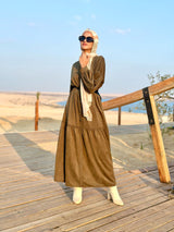 Tiered Suede Dress-Olive