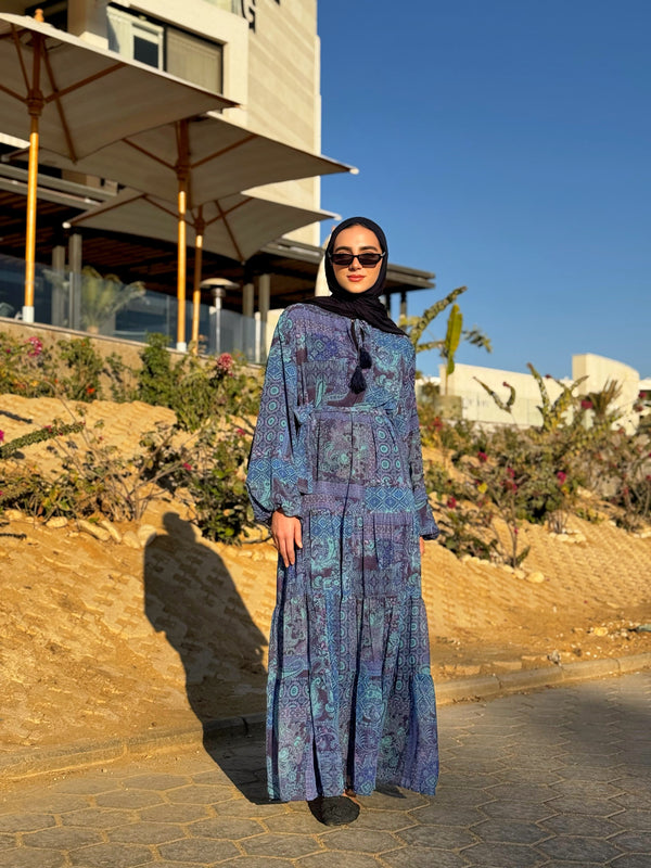Tiered Chiffon Dress - Blue