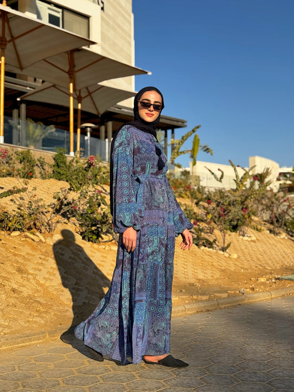 Tiered Chiffon Dress - Blue